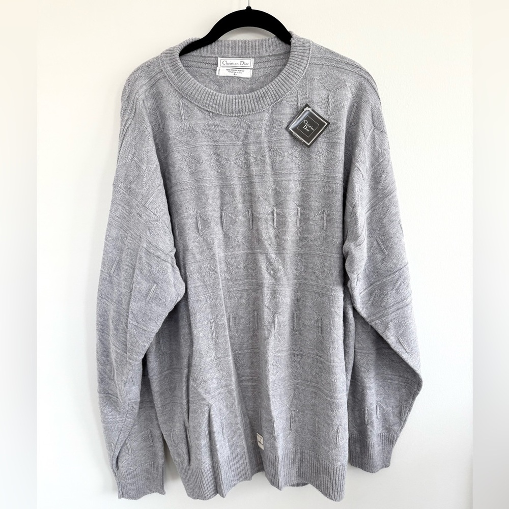 Christian Dior Gray Men's Diamond Knit Pullover Sweater Vintage NEW Size L Rare